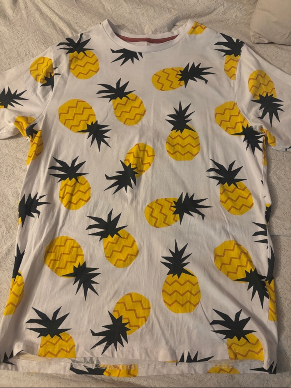 Free Planet White Tee with Yellow Pineapple Print